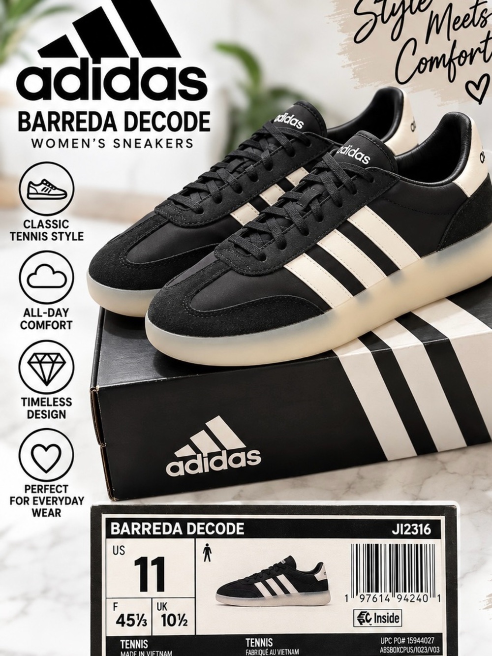 adidas Barreda Decode Men’s Sneakers — Black & Cream